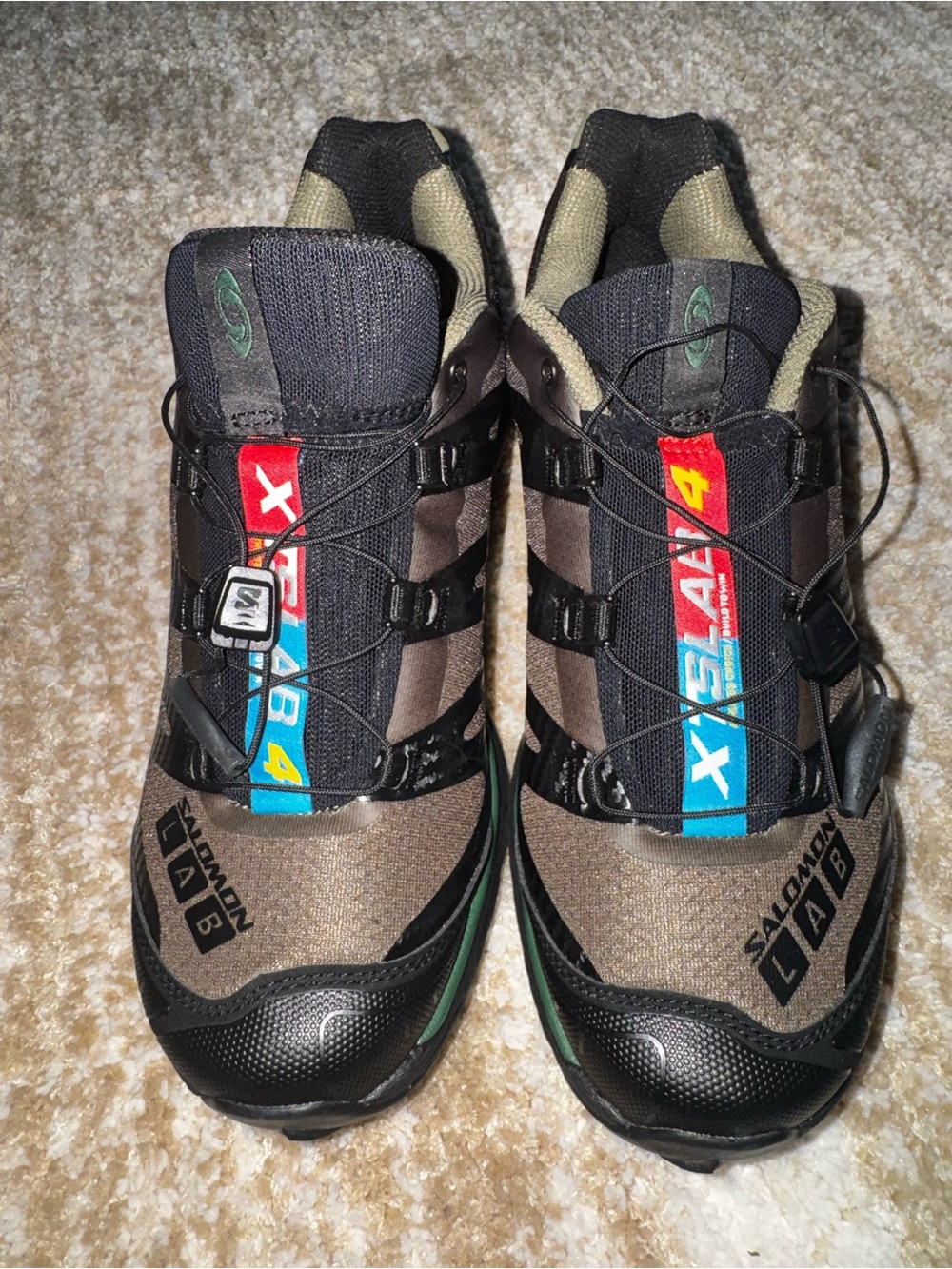 Salomon XA-4 unisexTrail Shoes in Brown, Black, Blue and Red Accents